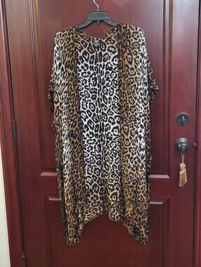 Leopard Print Open-Front Swim Coverup - Brown/Black